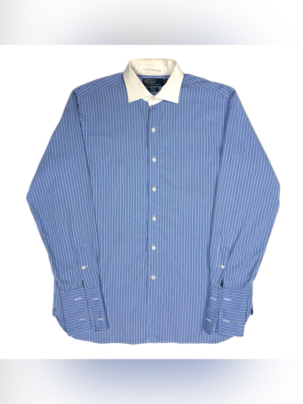 Polo Ralph Lauren Regent Classic Fit blue striped French cuff shirt men 16/34